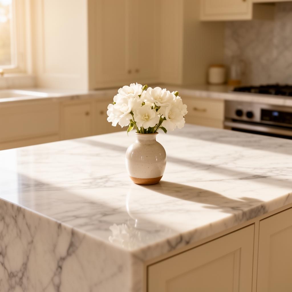 Marble kitchen counter cleaned by Charm Cleaning